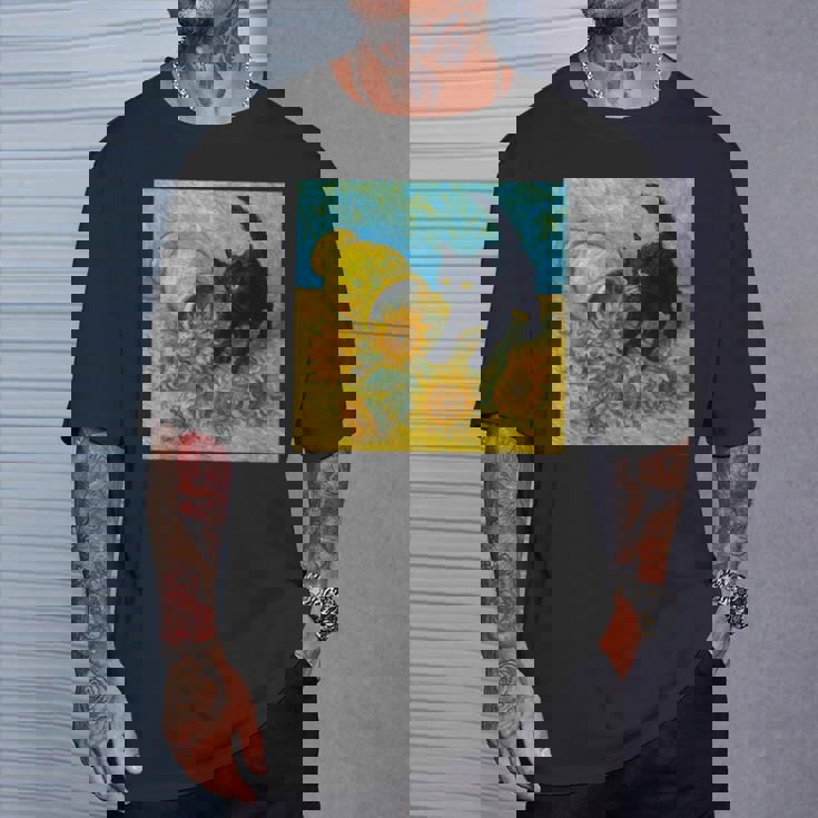 面白いゴッホのひまわり、猫のミーム、黒猫のアート。 Tシャツ 彼への贈り物