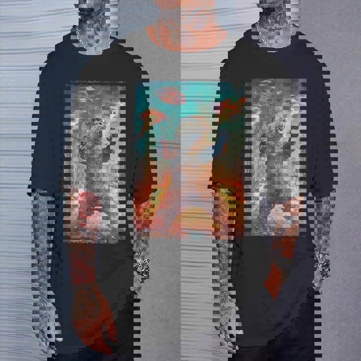 面白いレトロな日本の怪獣モンスターカワウソの自撮り写真東京ufo Tシャツ 彼への贈り物