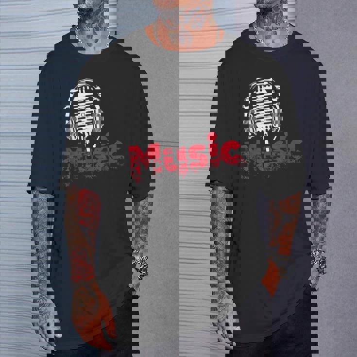 音楽 マイク ヘッドホン 日常 テキスト シンプル レトロ Tシャツ 彼への贈り物