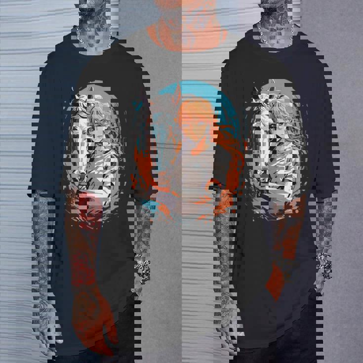 馬のファンのためのアニメガールの象徴的な乗馬デザイン。 Tシャツ 彼への贈り物