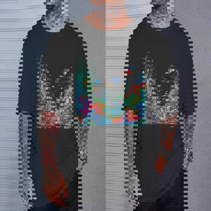 鮮やかなサンゴ礁海洋生物のシーン Tシャツ 彼への贈り物