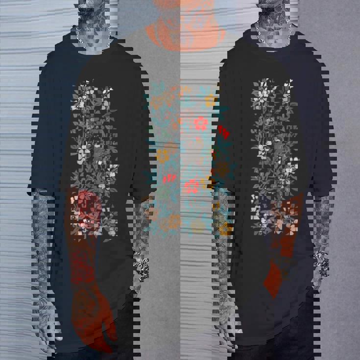 鳥 文鳥と花の模様 Tシャツ 彼への贈り物