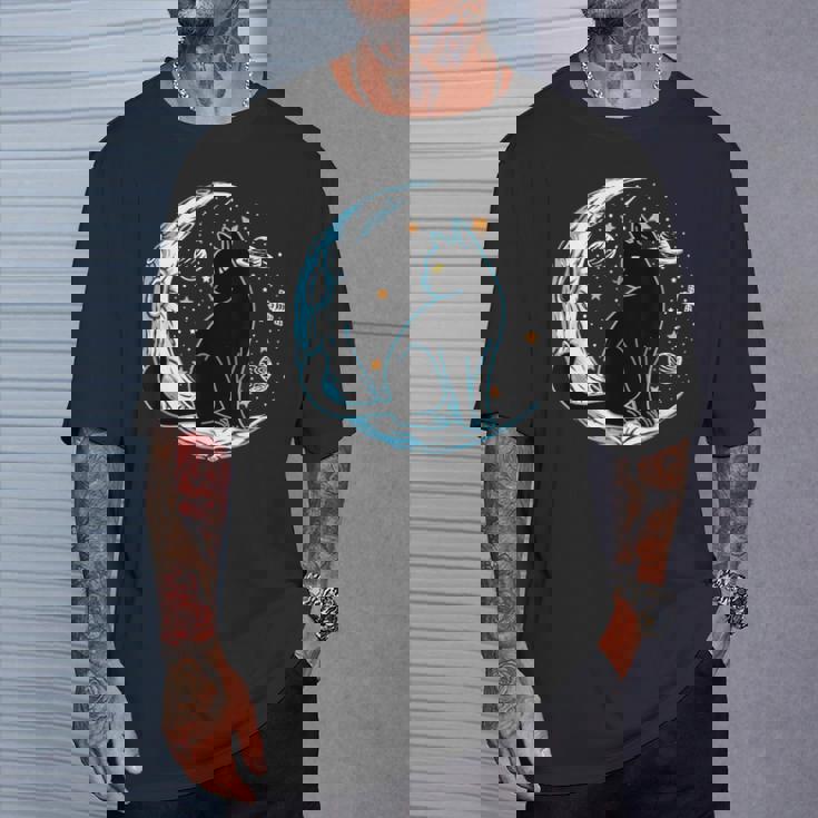 黒猫 三日月 セーラームーンフェイズ 占星術 ペット愛好家 Tシャツ 彼への贈り物