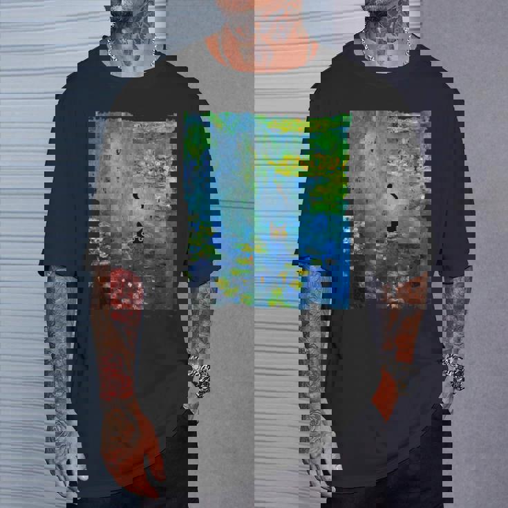 黒猫モネのスイレン絵画アート 猫好き Tシャツ 彼への贈り物