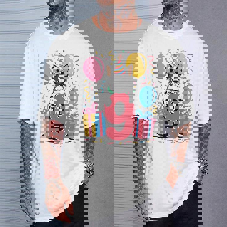 9歳の誕生日 男の子 女の子 9歳 9歳 ボストンテリア 長袖tシャツ Tシャツ 彼への贈り物