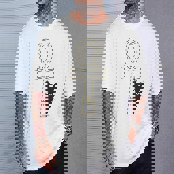 Ankh & Cat デザイン – スピリチュアル瞑想アート Tシャツ 彼への贈り物