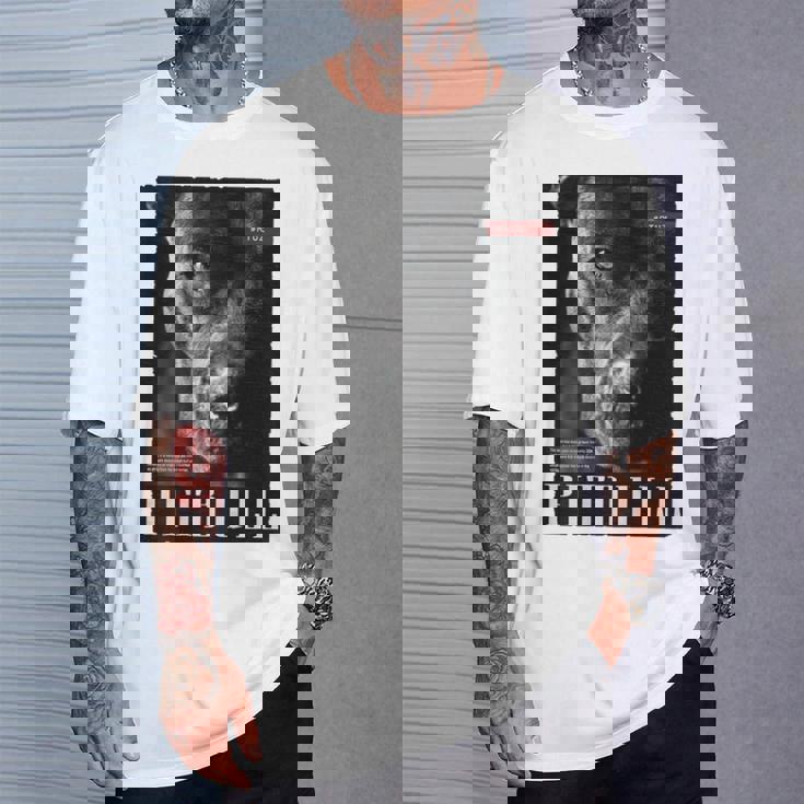 Backprint 野生の犬ピットブルテリアのポートレートブルドッグのバックプリントピットブル Tシャツ 彼への贈り物