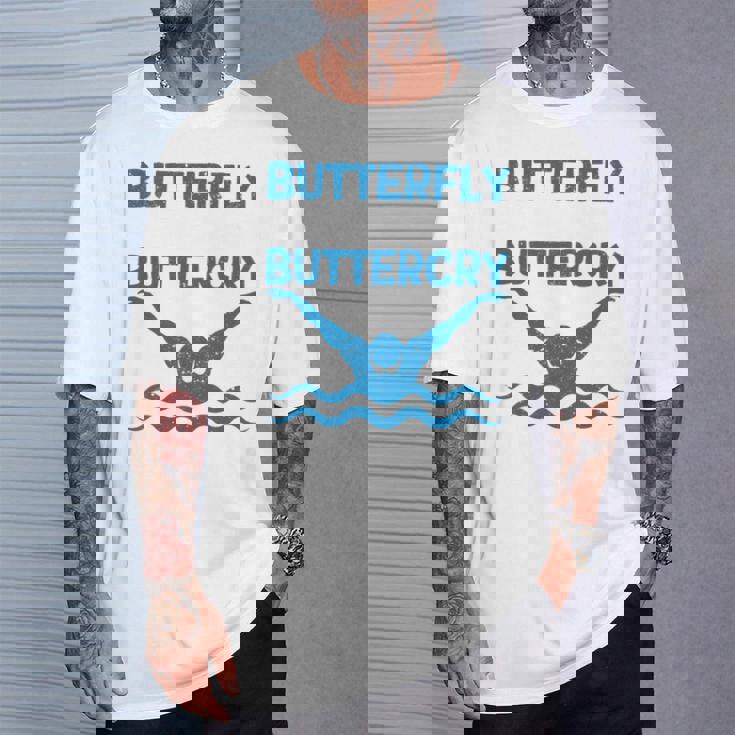 Butterfly Butterwhyバタフライバタフライファニー水泳チーム 長袖tシャツ Tシャツ 彼への贈り物