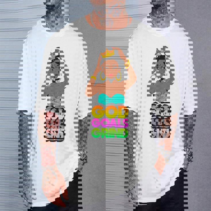 God Goals グラインドメラニン クリスチャン 楽しい ブラック クイーン ガールズ Tシャツ 彼への贈り物