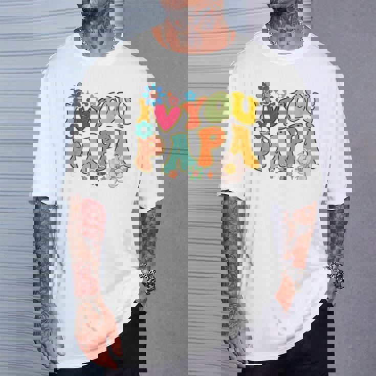 Groovy 父の日 I Love You Papa フラワー ヒッピー Tシャツ 彼への贈り物