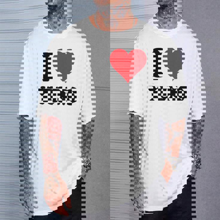 I Heart Yuno ファーストネーム I Love パーソナライズ Tシャツ 彼への贈り物