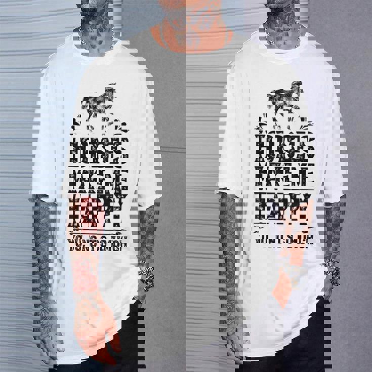 Horses Make Me Happy 楽しい馬愛好家 農家乗馬 Tシャツ 彼への贈り物