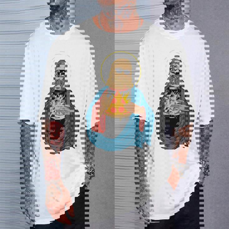 Jesus Holding A Pizza 長袖tシャツ Tシャツ 彼への贈り物