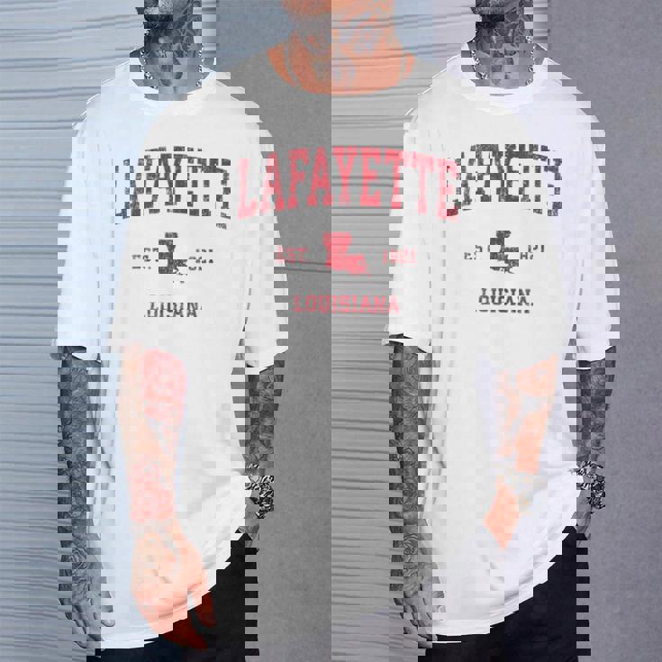 Lafayette ルイジアナ Laビンテージスポーツデザイン レッドプリント Tシャツ 彼への贈り物