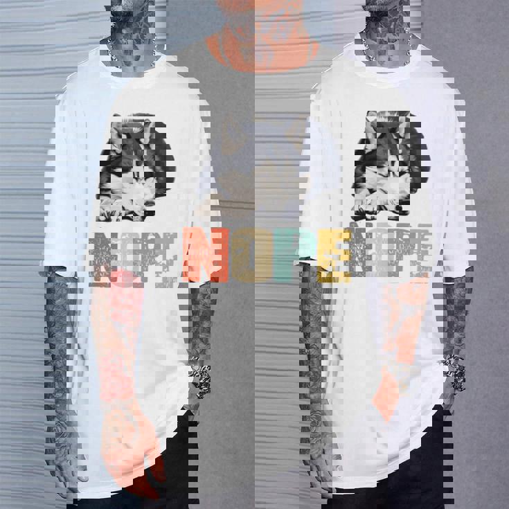 Nope 眠るシベリアンハスキーデザイン 長袖tシャツ Tシャツ 彼への贈り物