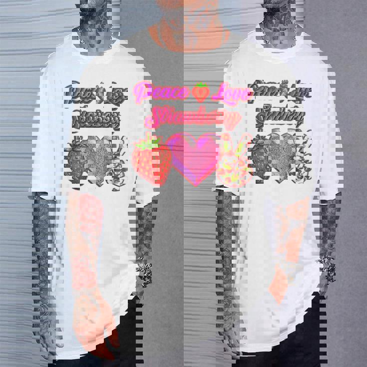 Peace Love イチゴ好き 果物食主義者 果実 果実 果実 Tシャツ 彼への贈り物