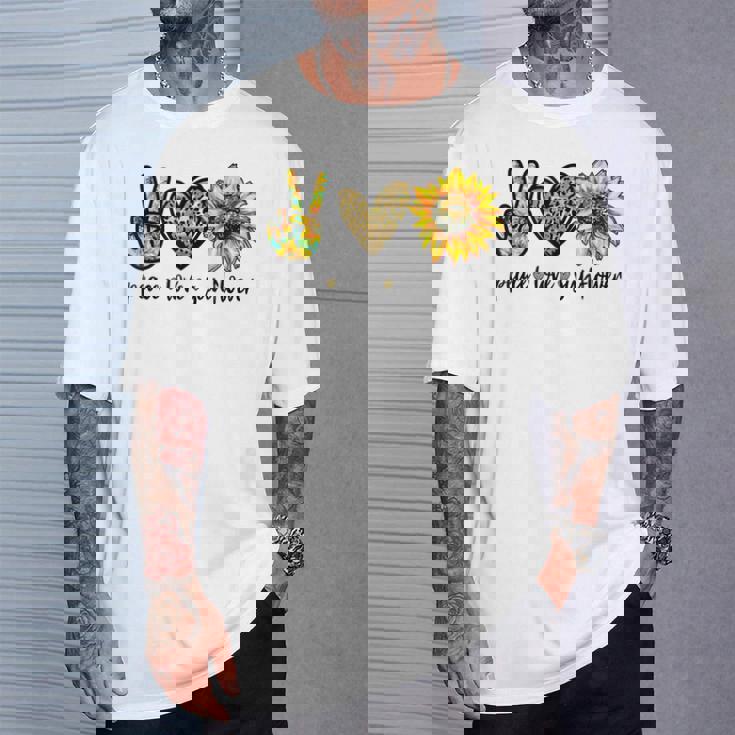 Peace Love サンシャイン ヒッピー ひまわり ヒマワリ 恋人へのギフト Tシャツ 彼への贈り物