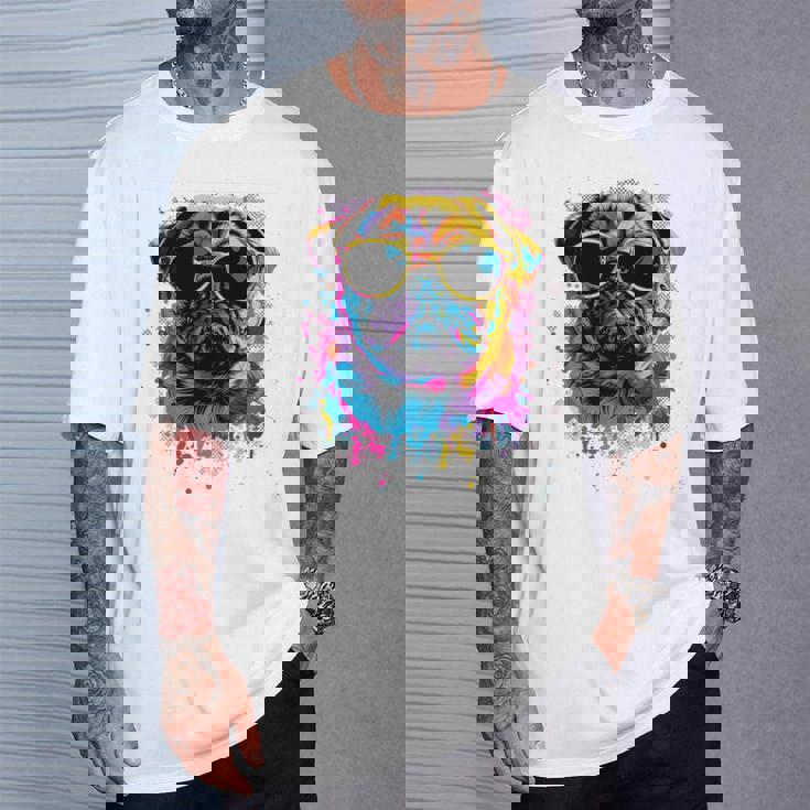 Pug Dog Lovers カラフル ポップアート パグ 長袖tシャツ Tシャツ 彼への贈り物