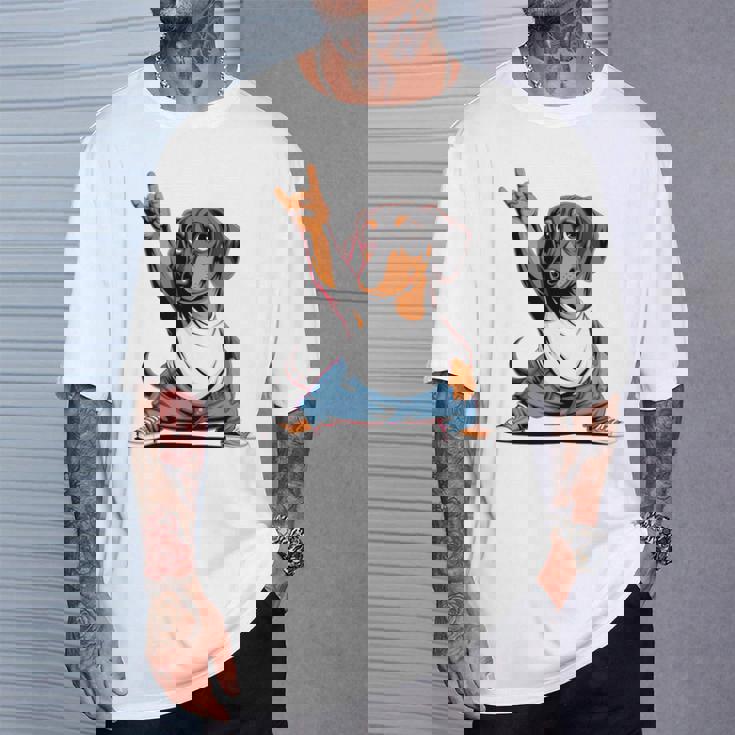 Teckel ロックミュージック 男性 子供 女性 ソーセージ 犬 ダックスフンド 長袖tシャツ Tシャツ 彼への贈り物