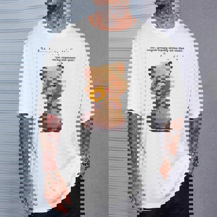 ありがとうのタヌキ ひまわりver 父の日 アニマルグラフィック 感謝 たぬき 花と狸 Tシャツ 彼への贈り物