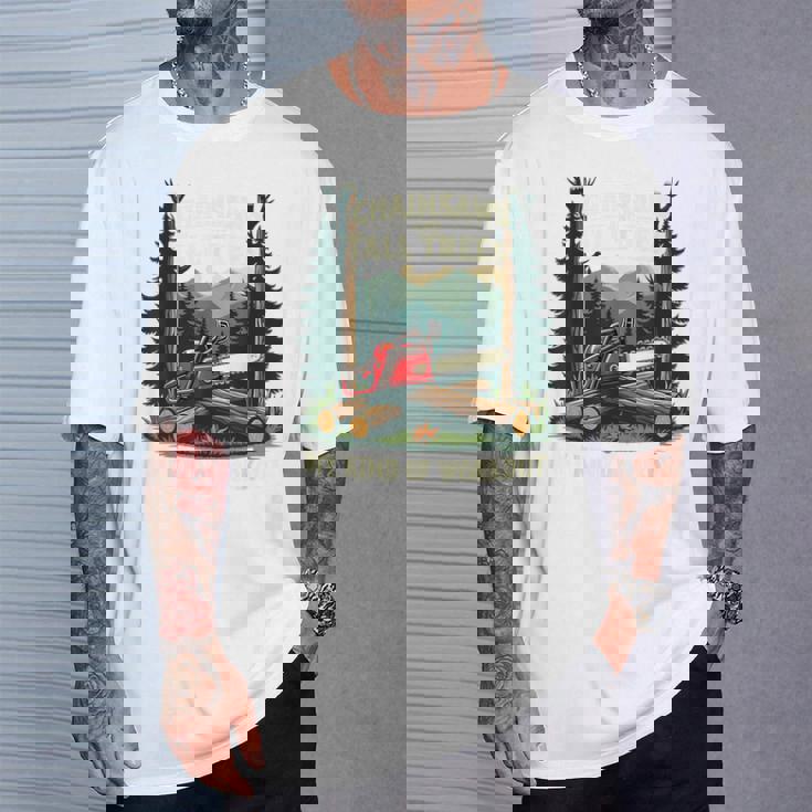 おもしろ林業チェーンソー 背の高い木 ワークアウト ロギング 生活 Tシャツ 彼への贈り物