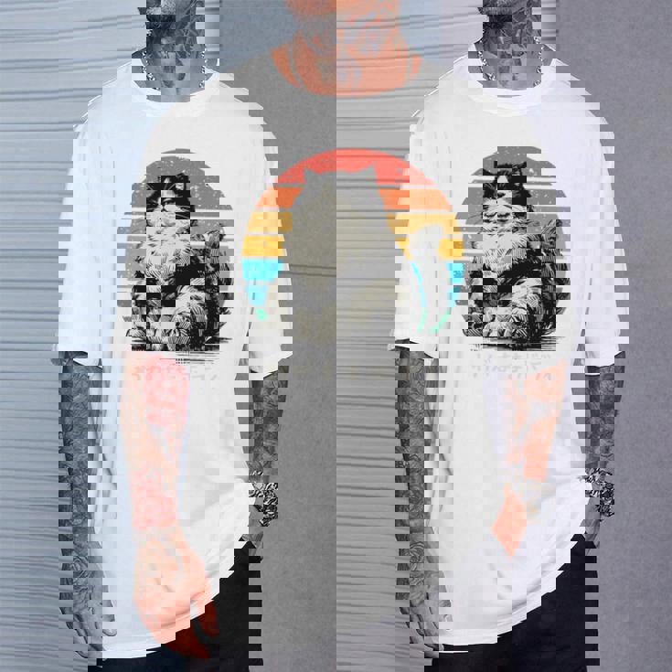 わがままボディ 猫 ねこ 太ったねこ ぽっちゃり ねこ好き かわいい おもしろ 面白い おもろい 手書き レトロ 長袖tシャツ Tシャツ 彼への贈り物