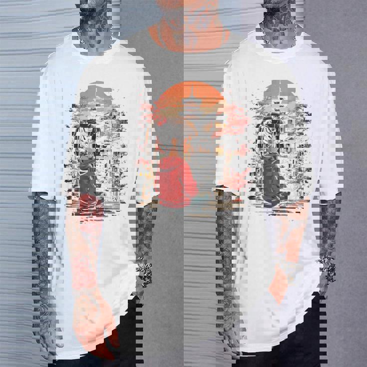 アニメ 女の子 日本 バックプリント Tシャツ 彼への贈り物