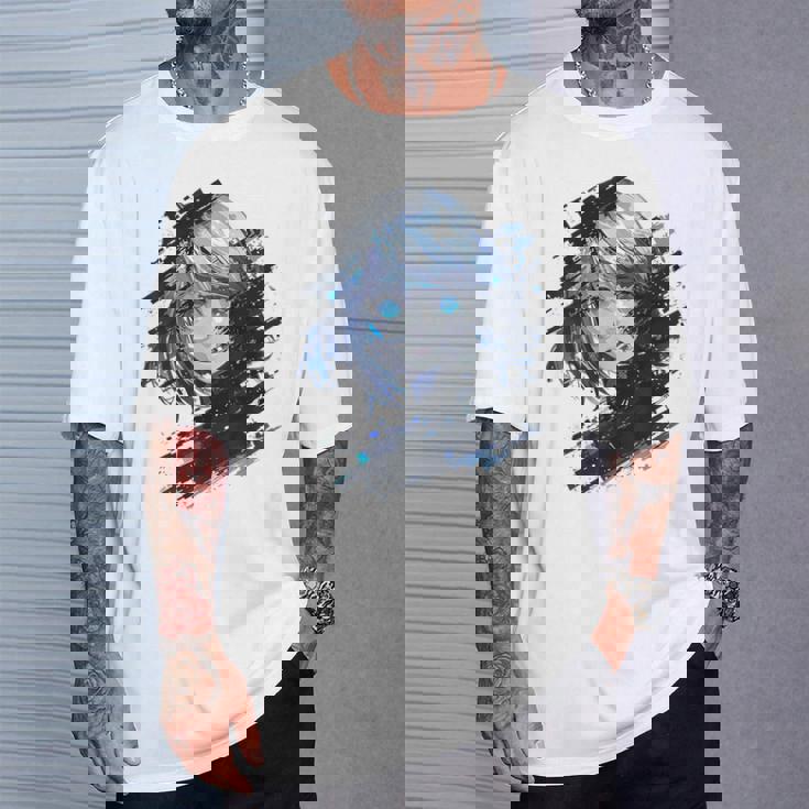 アニメ 漫画 グラフィック 青い目 アート アニメ Tシャツ 彼への贈り物