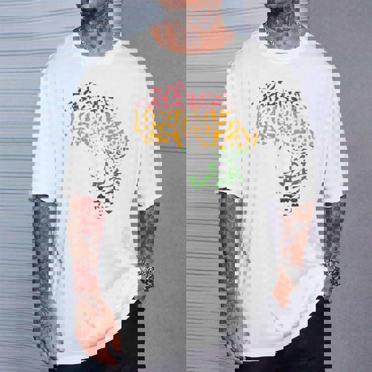 アフリカ地図 ヒョウ柄 アフリカラスタカラー Tシャツ 彼への贈り物