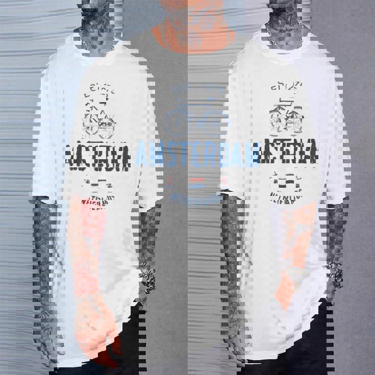 アムステルダム バイク シティ アムステルダム バイクタウン オランダの国旗 Tシャツ 彼への贈り物