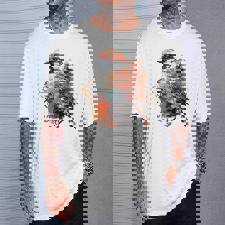 アメリカンツリー スズメ 鳥 幾何学模様 パッテンアート かわいい鳥 ロー Tシャツ 彼への贈り物