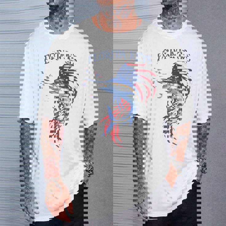 アメリカ国旗 愛国的 カジキ マーリン フロリダの鍵 Tシャツ 彼への贈り物