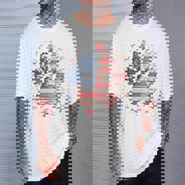 アメリカ国旗 愛国的な犬と猫の足跡プリント 7月4日 犬 Tシャツ 彼への贈り物