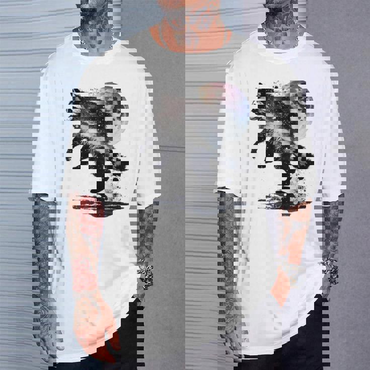 アライグマ アニマルモチーフ ムーンアート アニマルプリント アライグマ Tシャツ 彼への贈り物