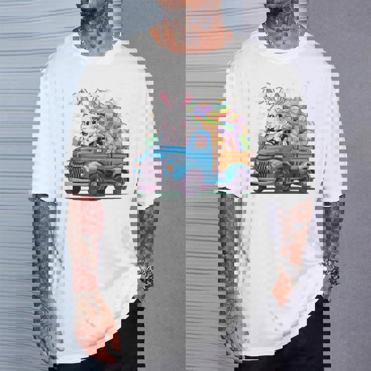 イースタートラッカー-面白いイースターバニーボーイズイースターネストトラック 長袖tシャツ Tシャツ 彼への贈り物