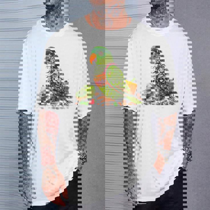 ウロコインコ フルーツアート トロピカル キウイ りんご ナッツ Tシャツ 彼への贈り物