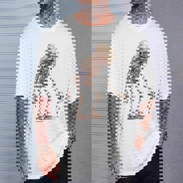 エイリアン スケルトン クリーチャー 松葉杖 スティック Tシャツ 彼への贈り物