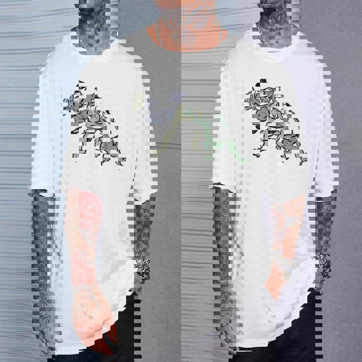 カエル 相撲 伝統 浮世絵 のようなカエルイラスト かわいい 渋かっこいい ワンポイント Tシャツ 彼への贈り物