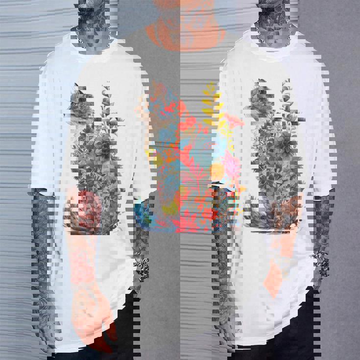 カラフル 花 猫 Tシャツ 彼への贈り物