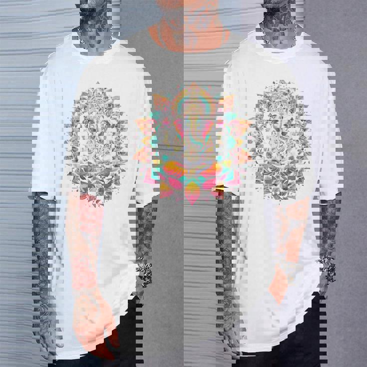 ガネーシャシンボル ヨガ ヒンドゥー教 象 神 ガネーシャ プージャ 長袖tシャツ Tシャツ 彼への贈り物