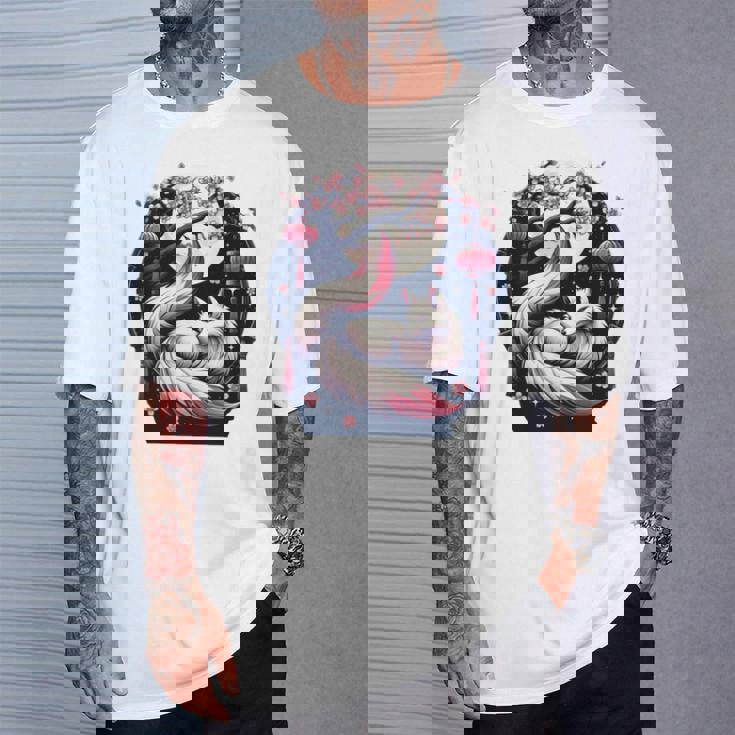 キツネ キツネ 桜 花 日本 九尾狐 長袖tシャツ Tシャツ 彼への贈り物