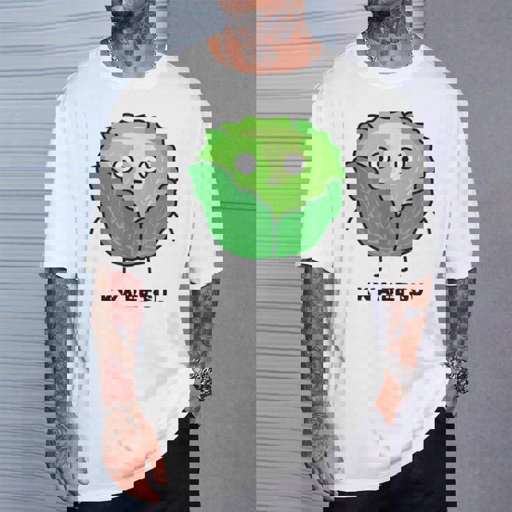 キャベツ 顔 イラスト かわいい おもしろ 面白い 簡単 シンプル ゆるい 野菜 Tシャツ 彼への贈り物