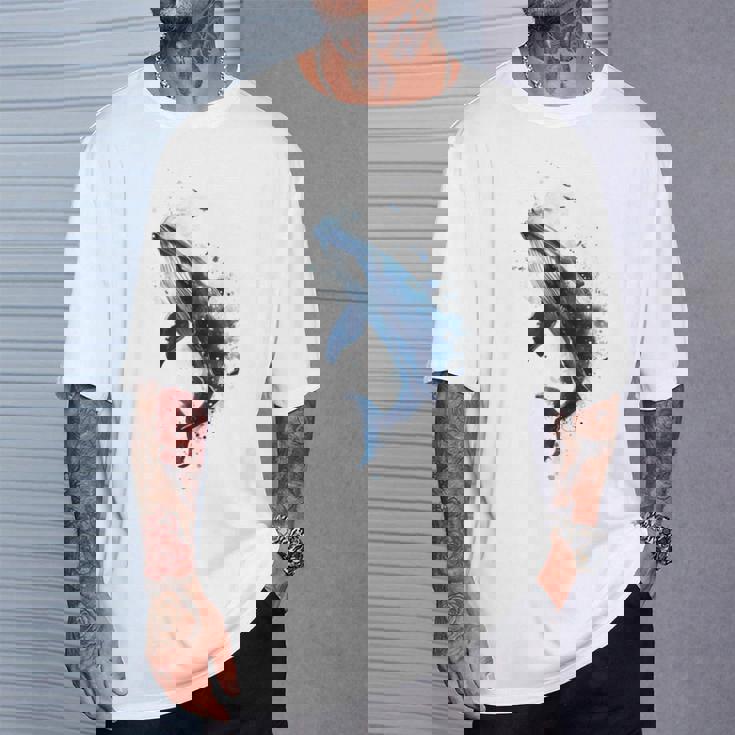 クジラ 水彩 海洋 動物 海の生物 青くじら デザイン Tシャツ 彼への贈り物