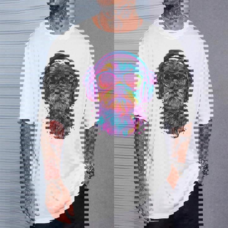 グリフォン ブリュッセロ 犬 音楽 ヘッドホン グリフォン ブリュッセル Tシャツ 彼への贈り物