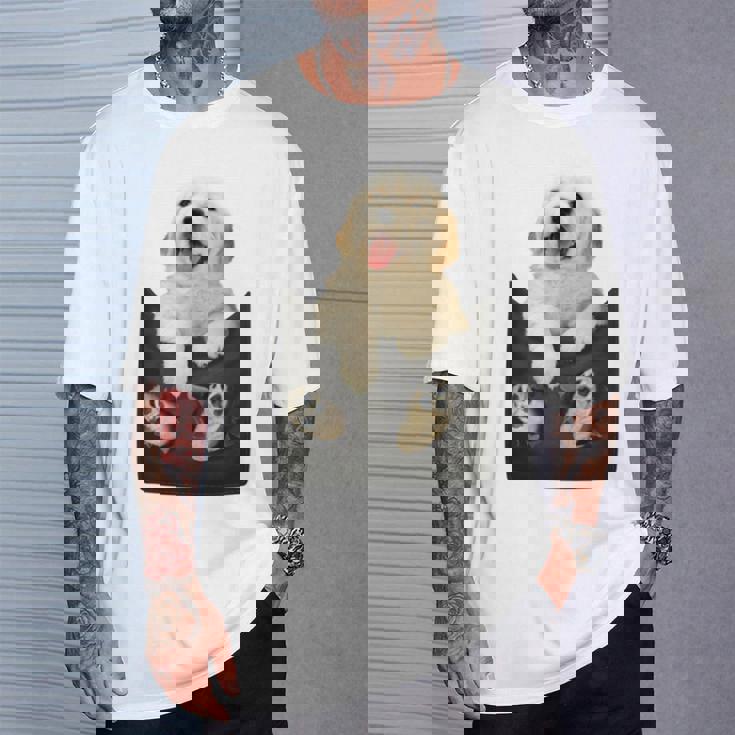 ゴールデンレトリバー ポケットに入った子犬 長袖tシャツ Tシャツ 彼への贈り物