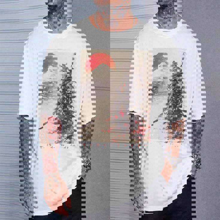 サムライ 猫戦士 浮世 墨絵 猫 サムライ 長袖tシャツ Tシャツ 彼への贈り物