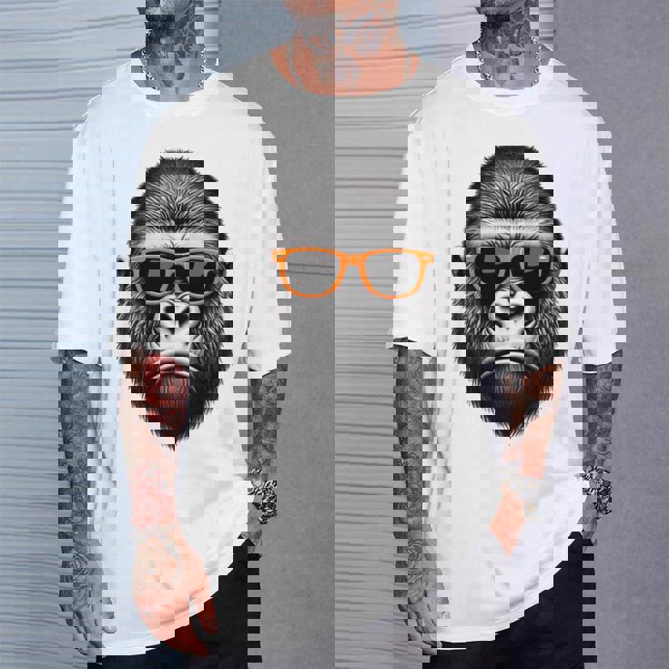 サングラスをかけたクールなゴリラグラフィックアート 長袖tシャツ Tシャツ 彼への贈り物