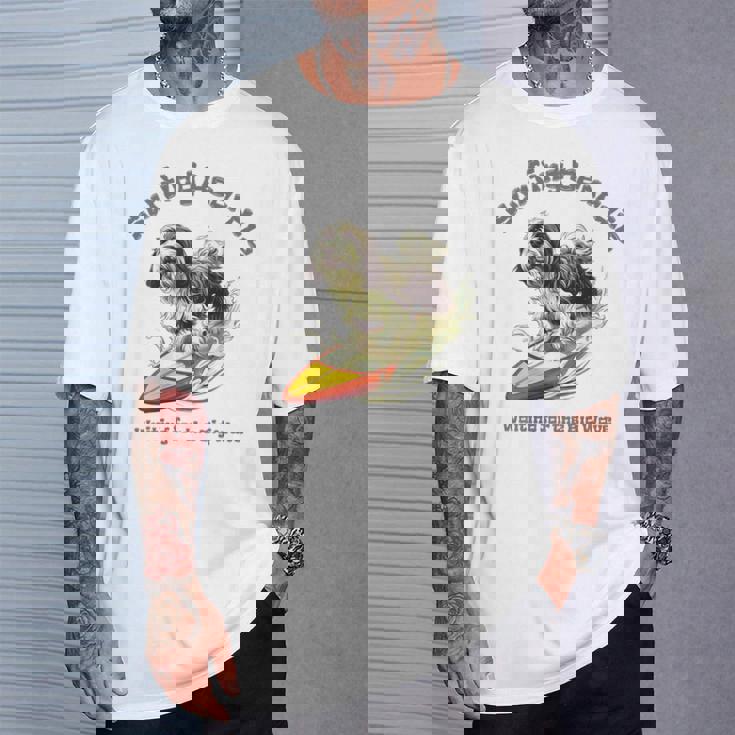 サーフィン 犬 ビアデッドコリー かわいい 面白い Tシャツ 彼への贈り物