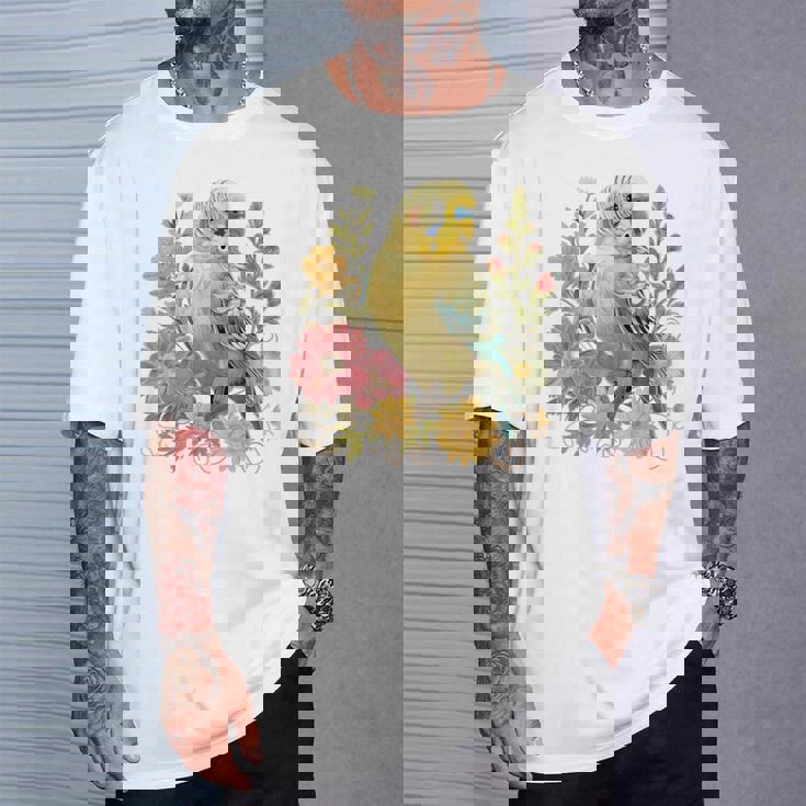 セキセイインコ 鳥 ママ セキセイインコ オウム ヴィンテージフラワー Tシャツ 彼への贈り物