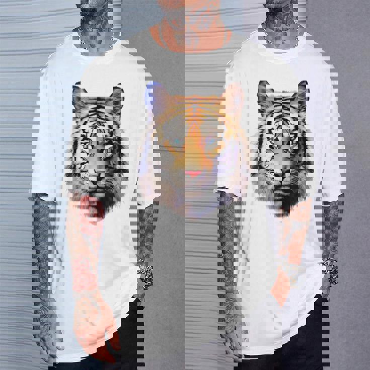 タイガー アニマル プリント グラフィック デッサン アートワーク フェイス トラ Tシャツ 彼への贈り物